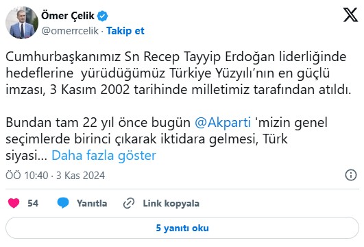 AK Parti Sözcüsü Çelik'ten '3 Kasım' mesajı
